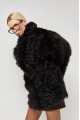 Curly double-sided dark chocolate-colored sheepskin coat made of natural sheepskin